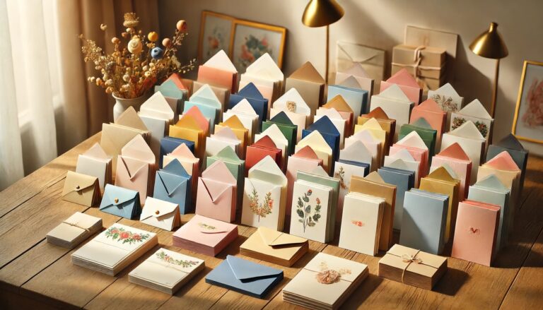 A variety of envelopes in different sizes and colors