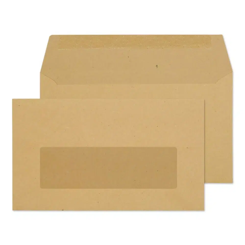 89mm x 152mm Recycled Manilla Window Gummed Envelopes (70gsm)