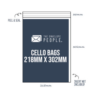 cello bag size 218mm x 302mm peel seal